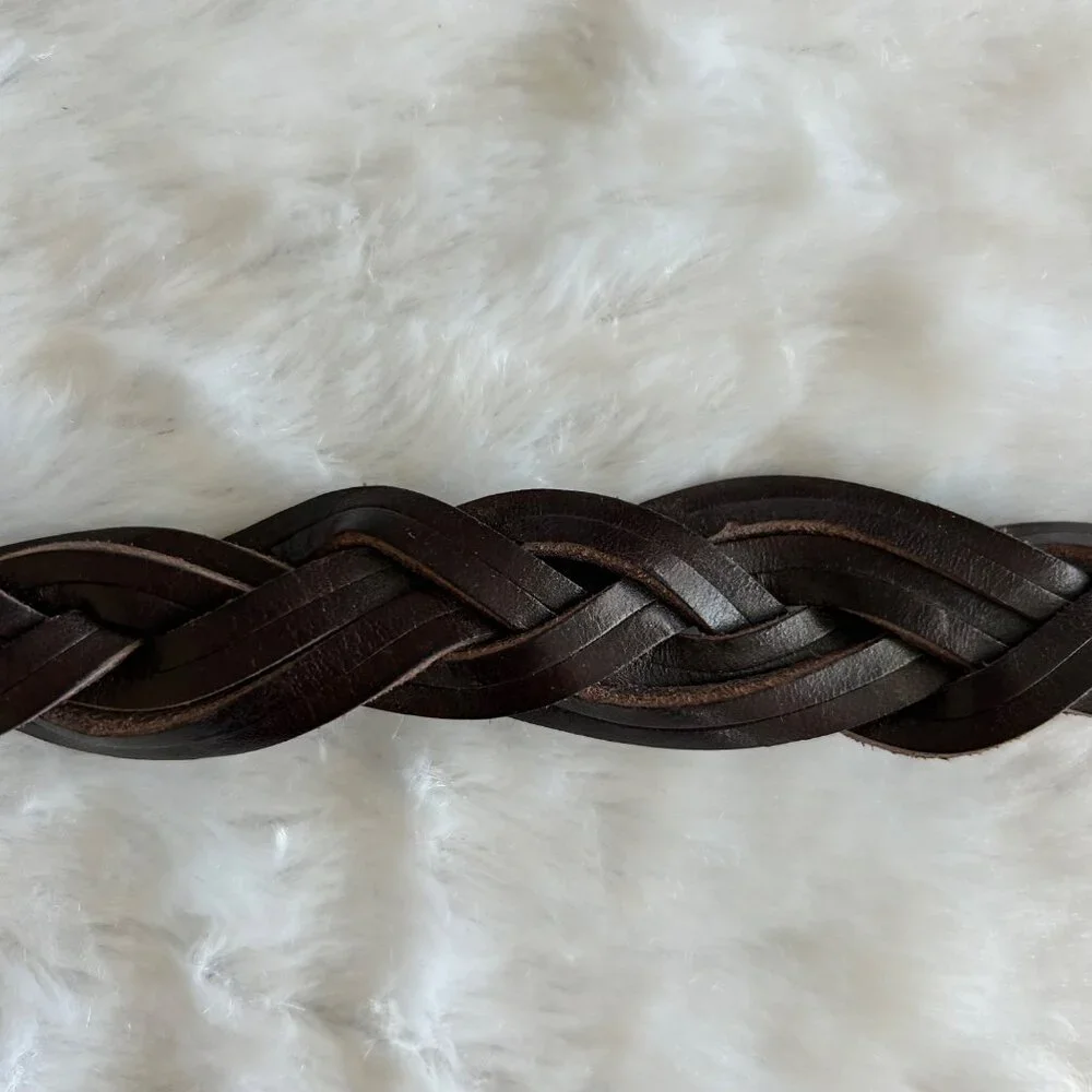 NWT J. Jill Dark Brown 100% Leather Woven Braided Tie Belt - XL